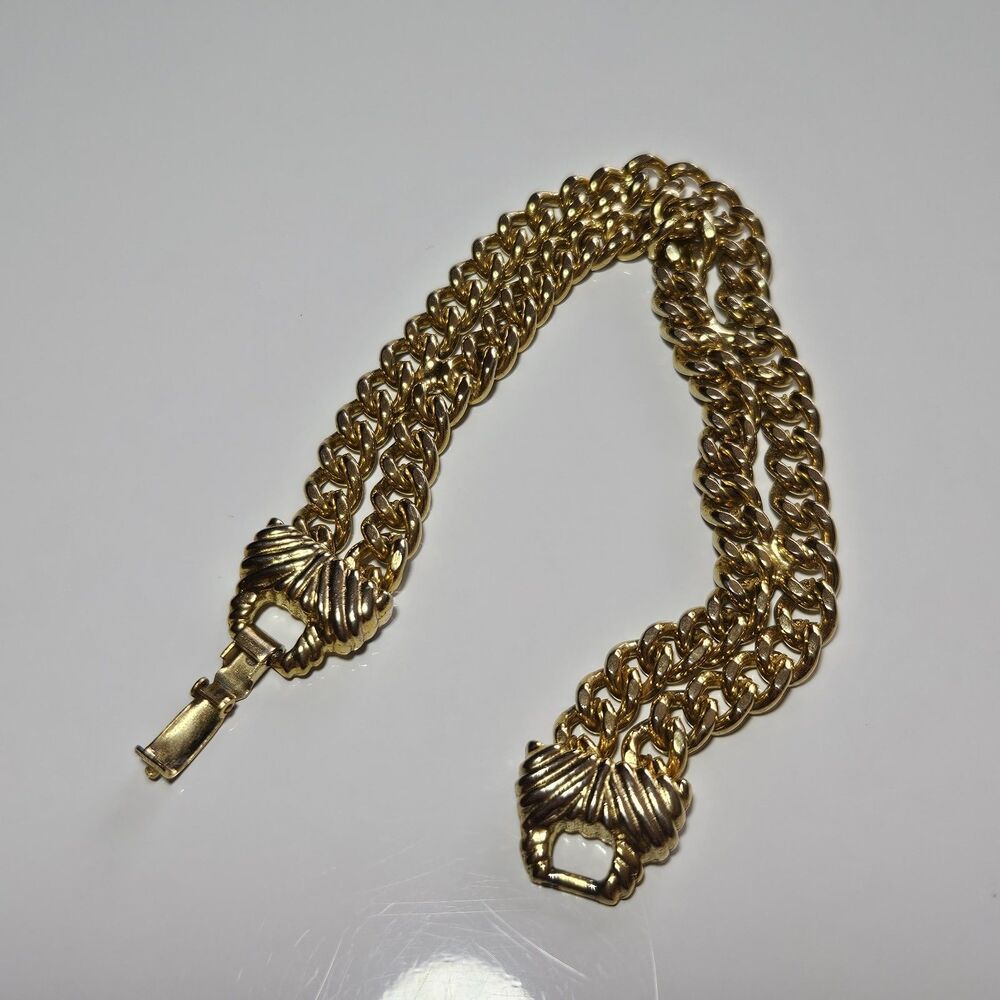 Vintage Goldette NY Gold Tone bracelet 6.75” Chunky Chain Layered - Picture 12 of 16